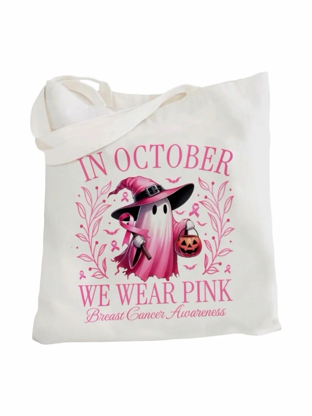 Breast Cancer Awareness Pink Ghost Tote Bag - In October We Wear Pink New